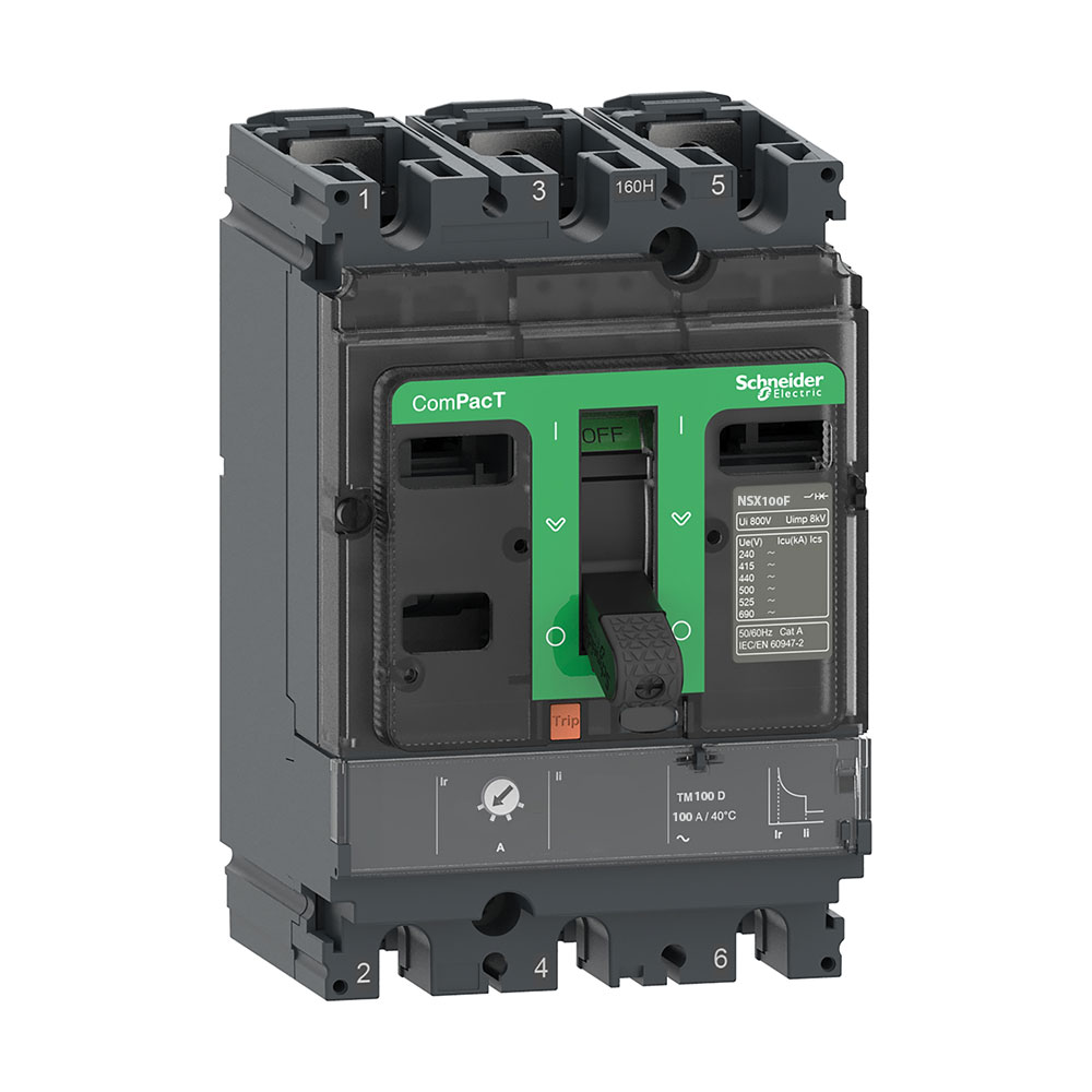 تصویر کلید اتوماتیک قابل تنظیم 3 پل 100 آمپر 36KA اشنایدر مدل NSX100F کد C10F3TM100