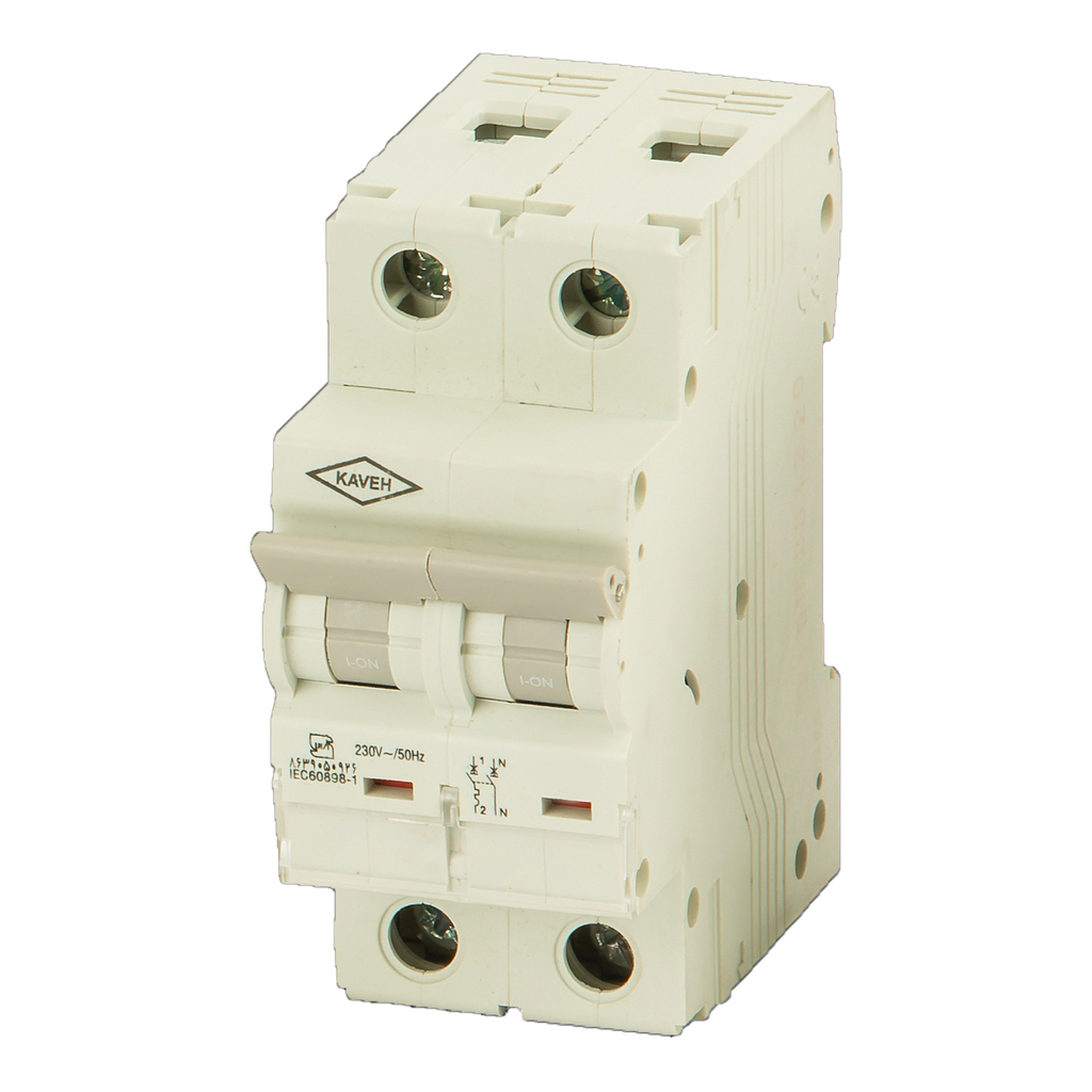 تصویر کلید مینیاتوری 25 آمپر تک فاز و نول AC الکترو کاوه کد 25A-6KA-2P N