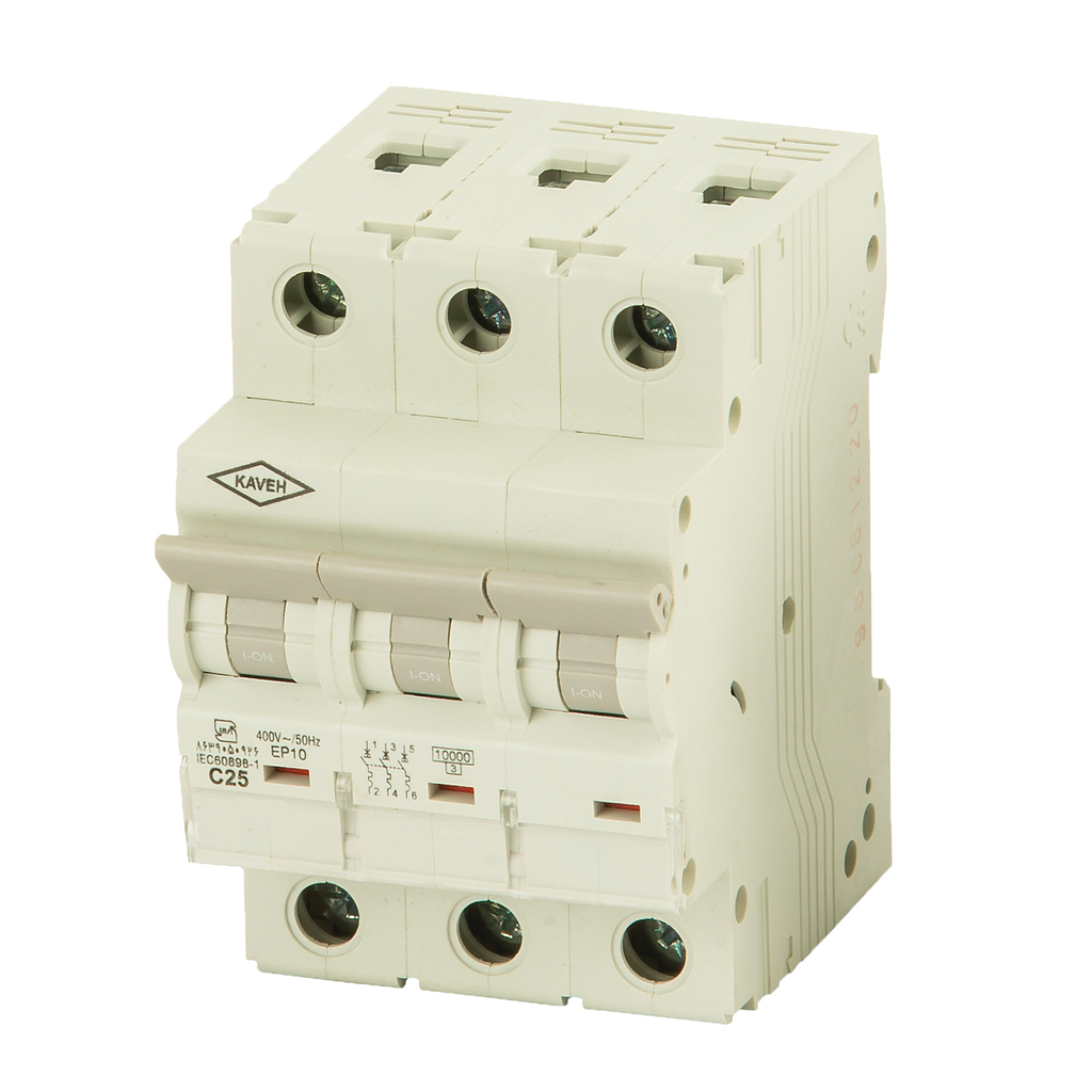 تصویر کلید مینیاتوری 32 آمپر سه فاز AC الکترو کاوه کد 32A-10KA-3P