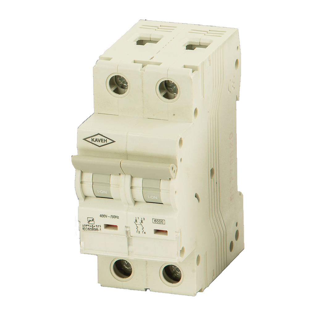 تصویر کلید مینیاتوری 50 آمپر دو فاز AC الکترو کاوه کد 50A-6KA-2P