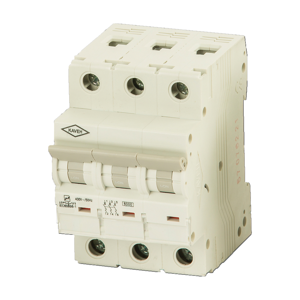 تصویر کلید مینیاتوری 6 آمپر سه فاز AC الکترو کاوه کد 6A-6KA-3P