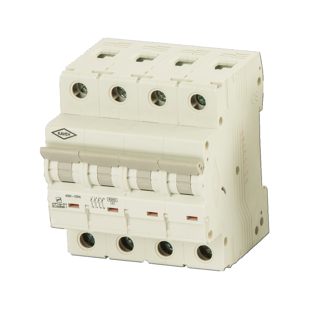 تصویر کلید مینیاتوری 6 آمپر سه فاز و نول AC الکترو کاوه کد 6A-6KA-3P N
