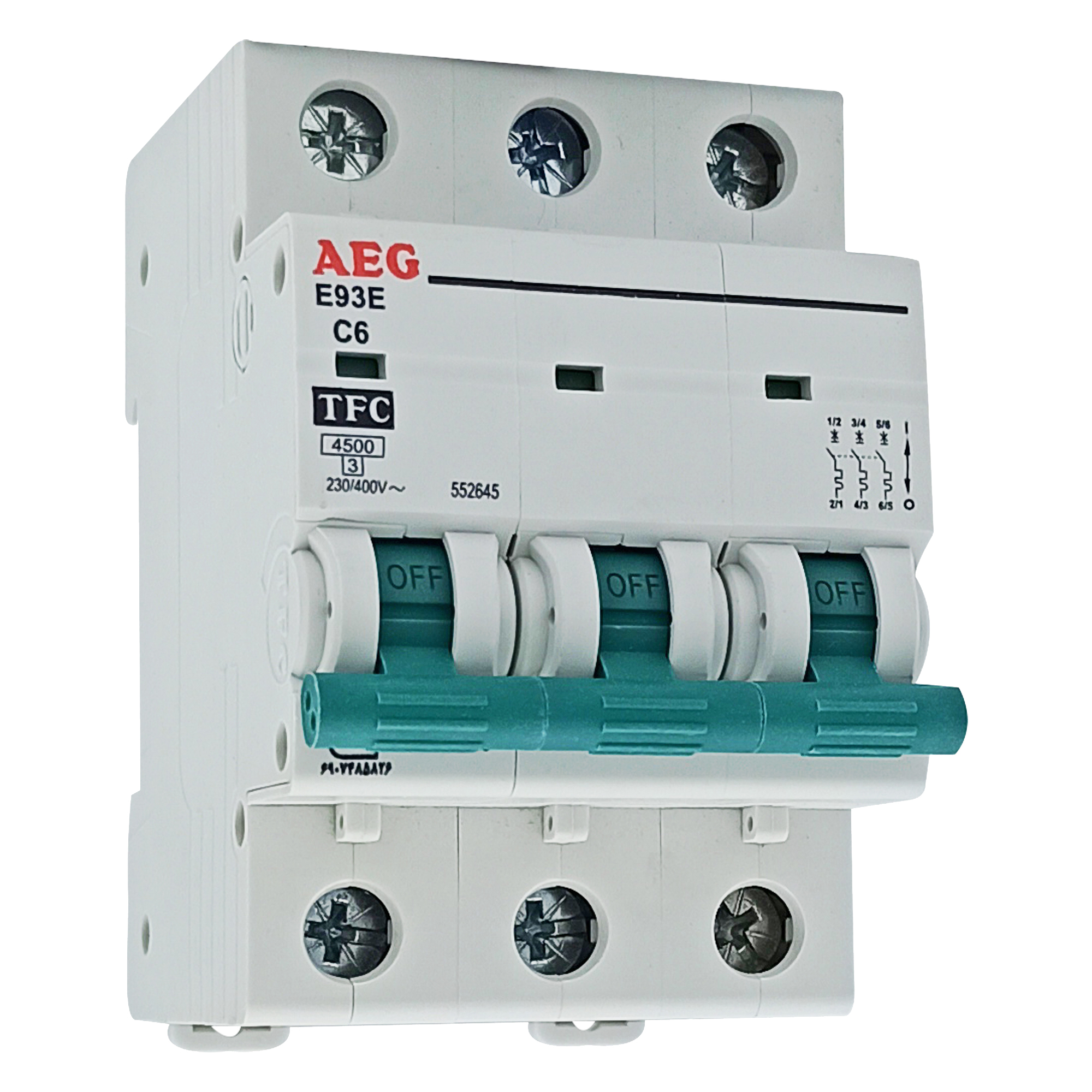 تصویر فیوز مینیاتوری سه فاز 6 آمپر آ ا گ AEG مدل E93E کد C6