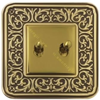 کلید و پریز کلید دو پل اهرمی آنتیکو طلایی با قاب سری FIORE