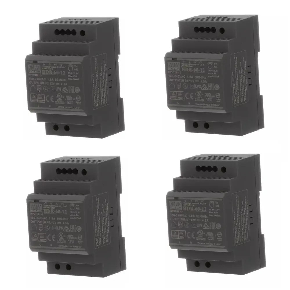 منبع تغذیه 12 ولت 4.5 آمپر مینول مدل HDR-60-12 مجموعه 4 عددی MeanWell