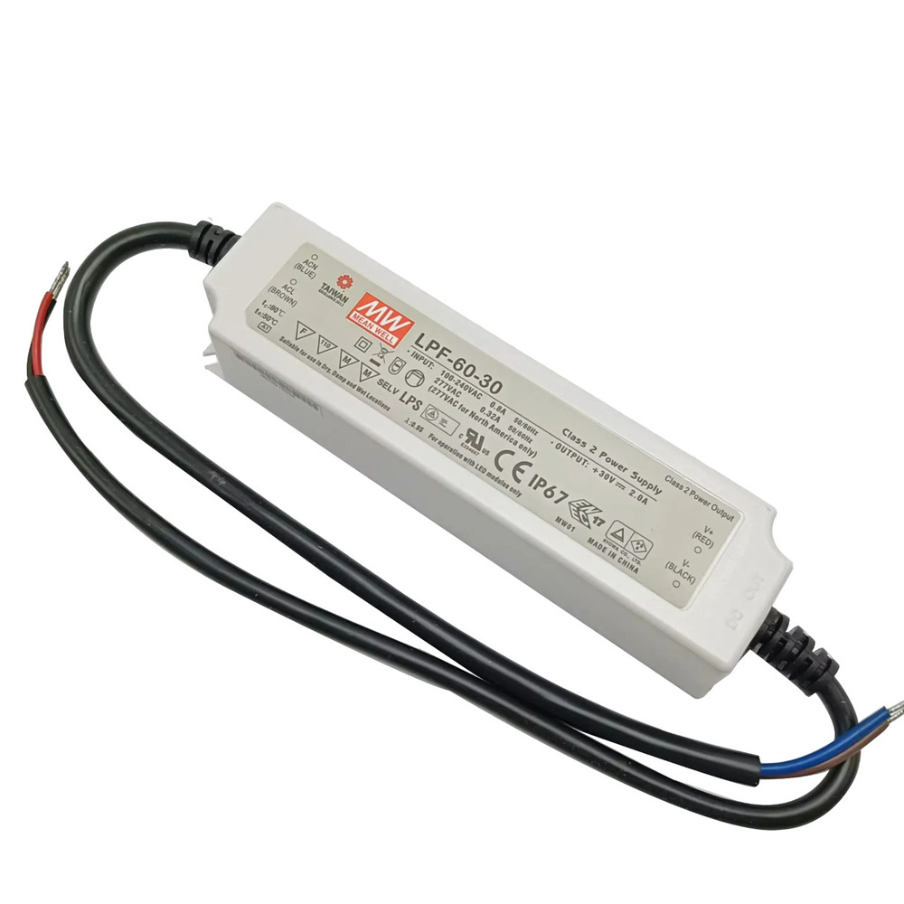منبع تغذیه درایور 30 ولت 2 آمپر مینول مدل LPF-60-30 ضدآب IP67 MeanWell