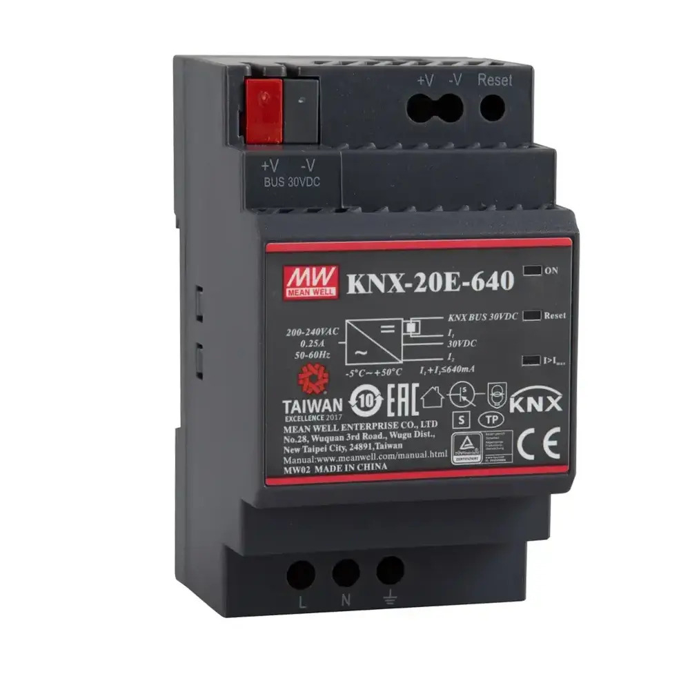 منبع تغذیه 30 ولت 640 میلی‌آمپر مینول مدل KNX-20E-640 MeanWell