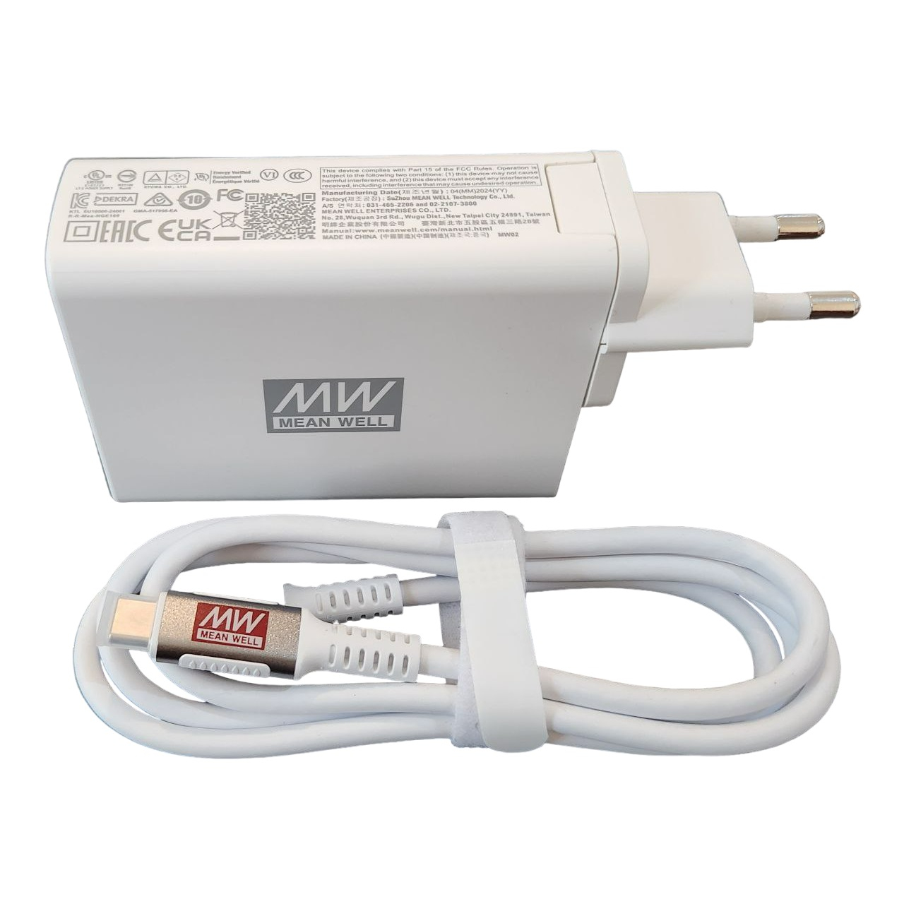 شارژر دیواری 100 وات مینول مدل NGE100-GAN به همراه کابل تبدیل USB-C MeanWell