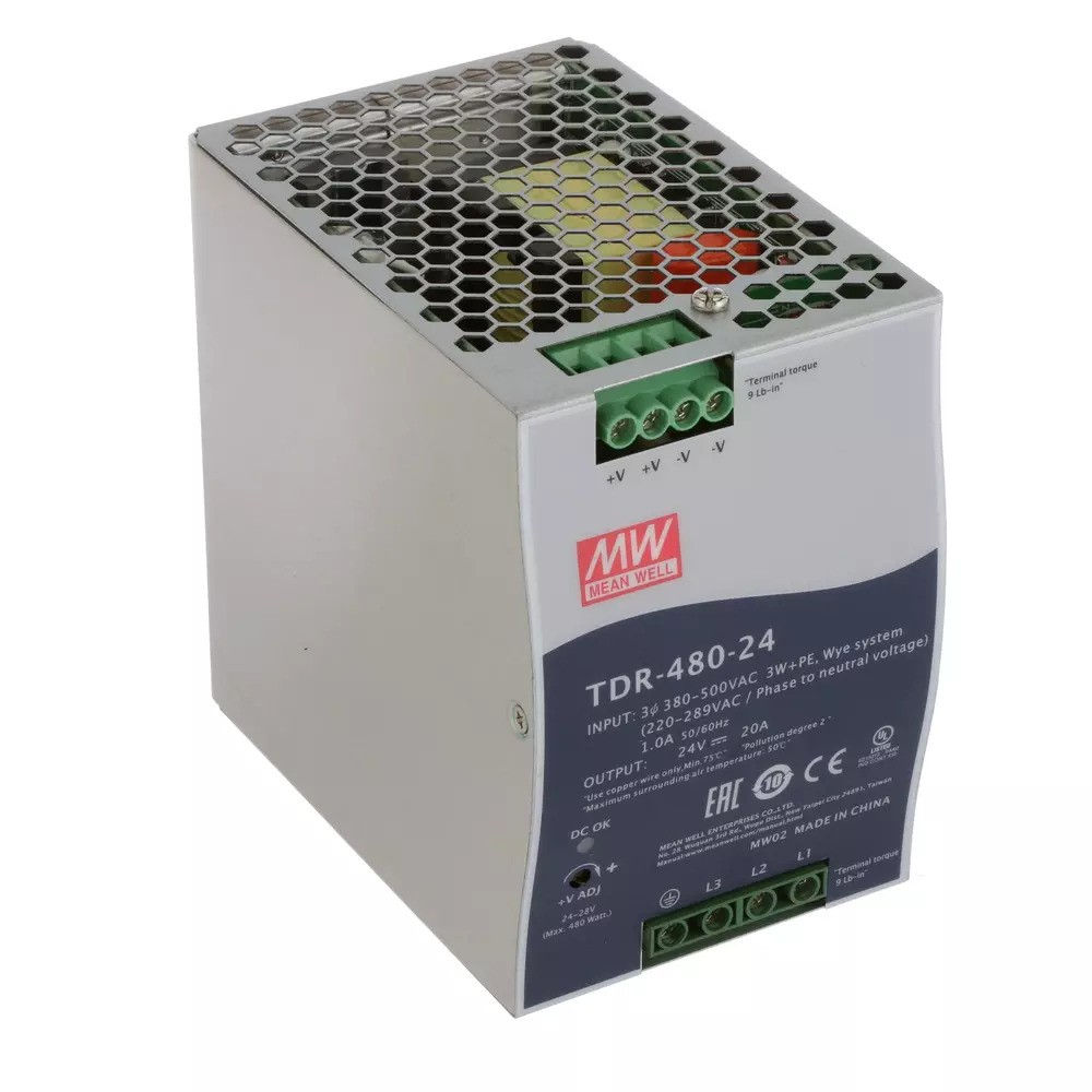 منبع تغذیه سه‌فاز 24 ولت 20 آمپر مینول مدل TDR-480-24 MeanWell